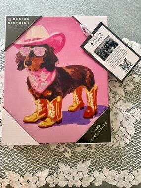 Design District Dachshund Cowgirl Canvas Wall Art Dog Pink Western Puppy Dog NWT